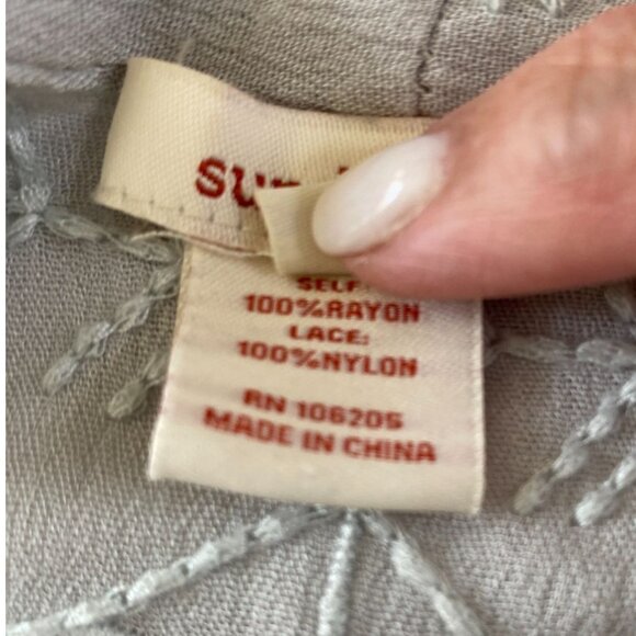 Sundance Gray Y2K Embroidered Open Front Long Line Boho Cardigan W/Lace Size M - Picture 4 of 11